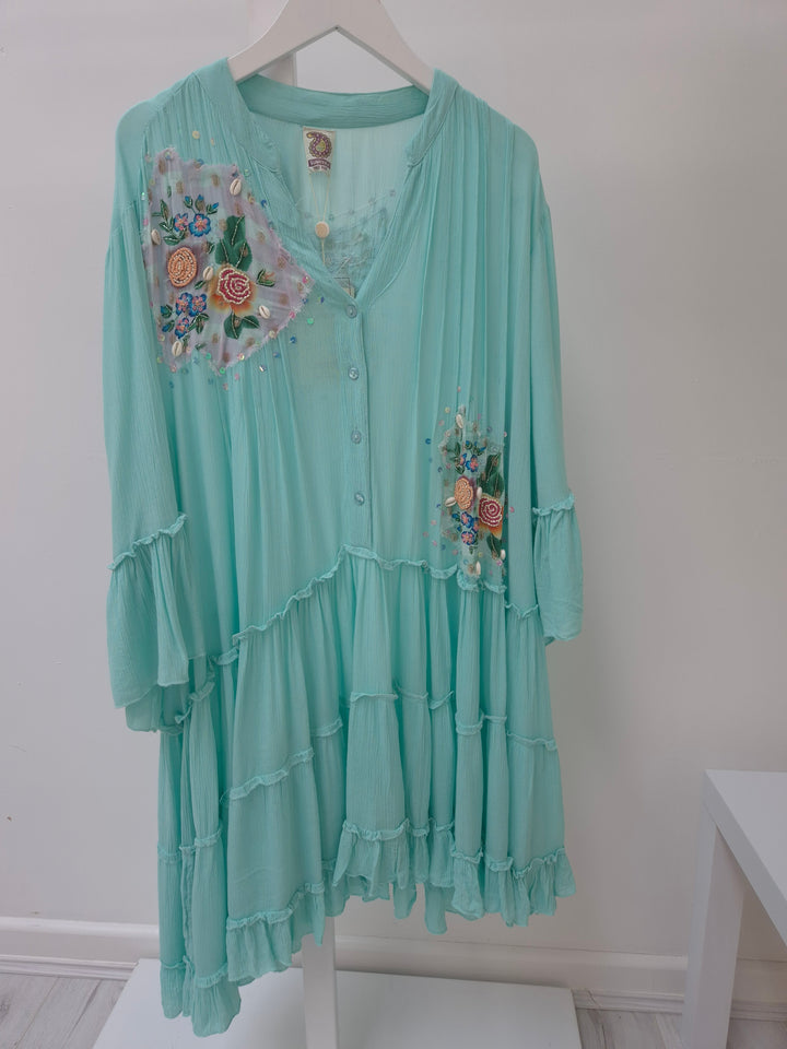 Boho Dress with Seashells - Green