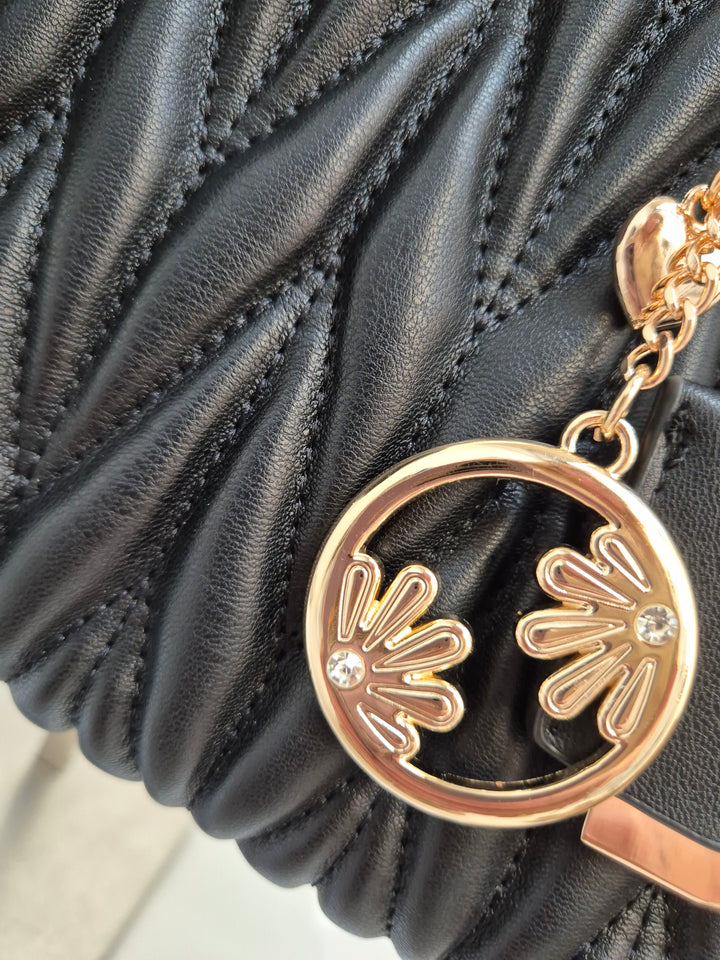 Alexis Quilted Faux Leather Bag with Charms - Black