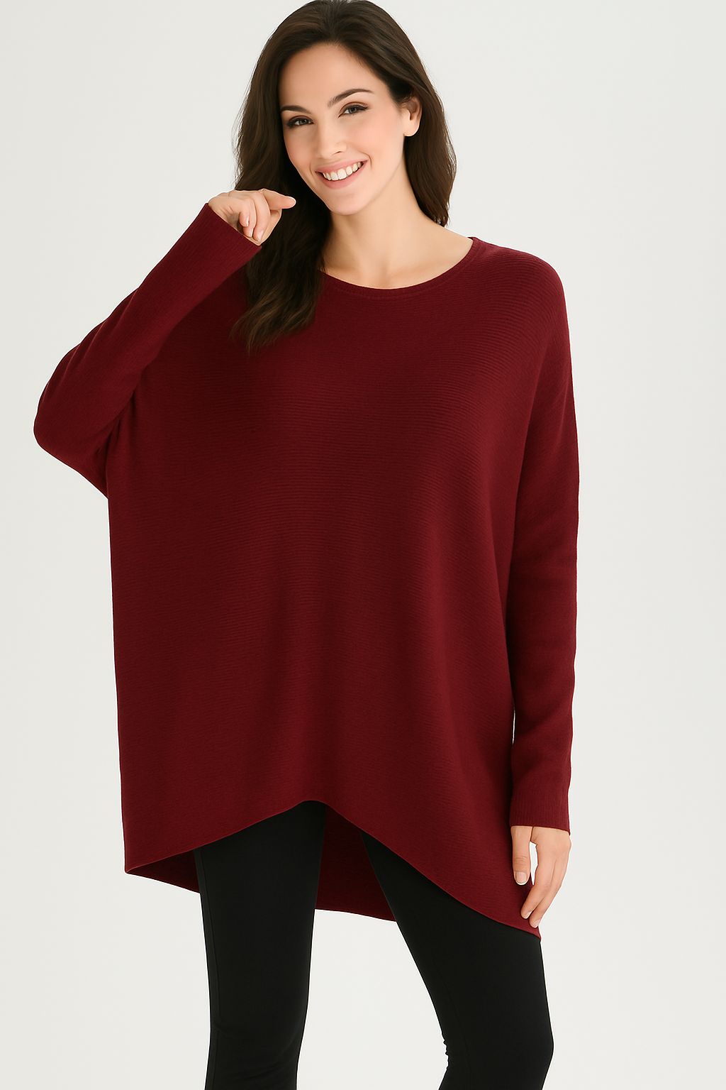 Simone Subtle Sparkle Hi Lo Jumper - Wine - (One Size/Curvy, fits from Size 12/14 up to Size 18)