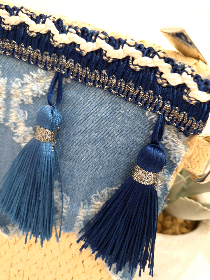 Boho Denim & Tassels Clutch Bag - Denim