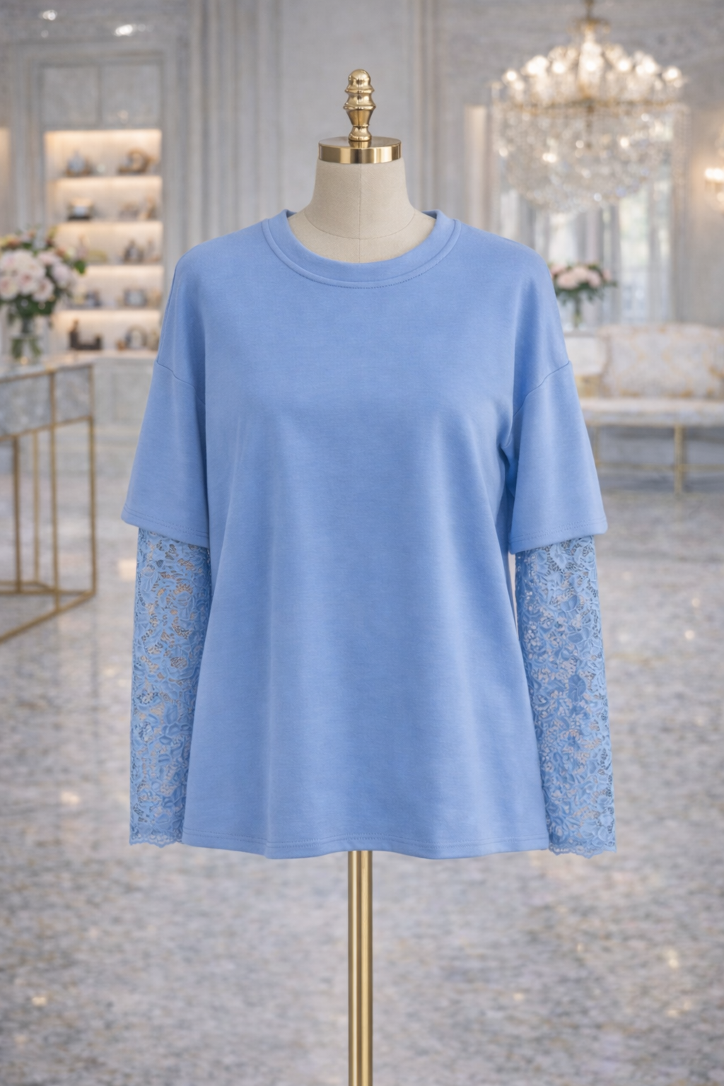 Lace Sleeve Sweatshirt - Blue (One Size, fits up to Size 16)