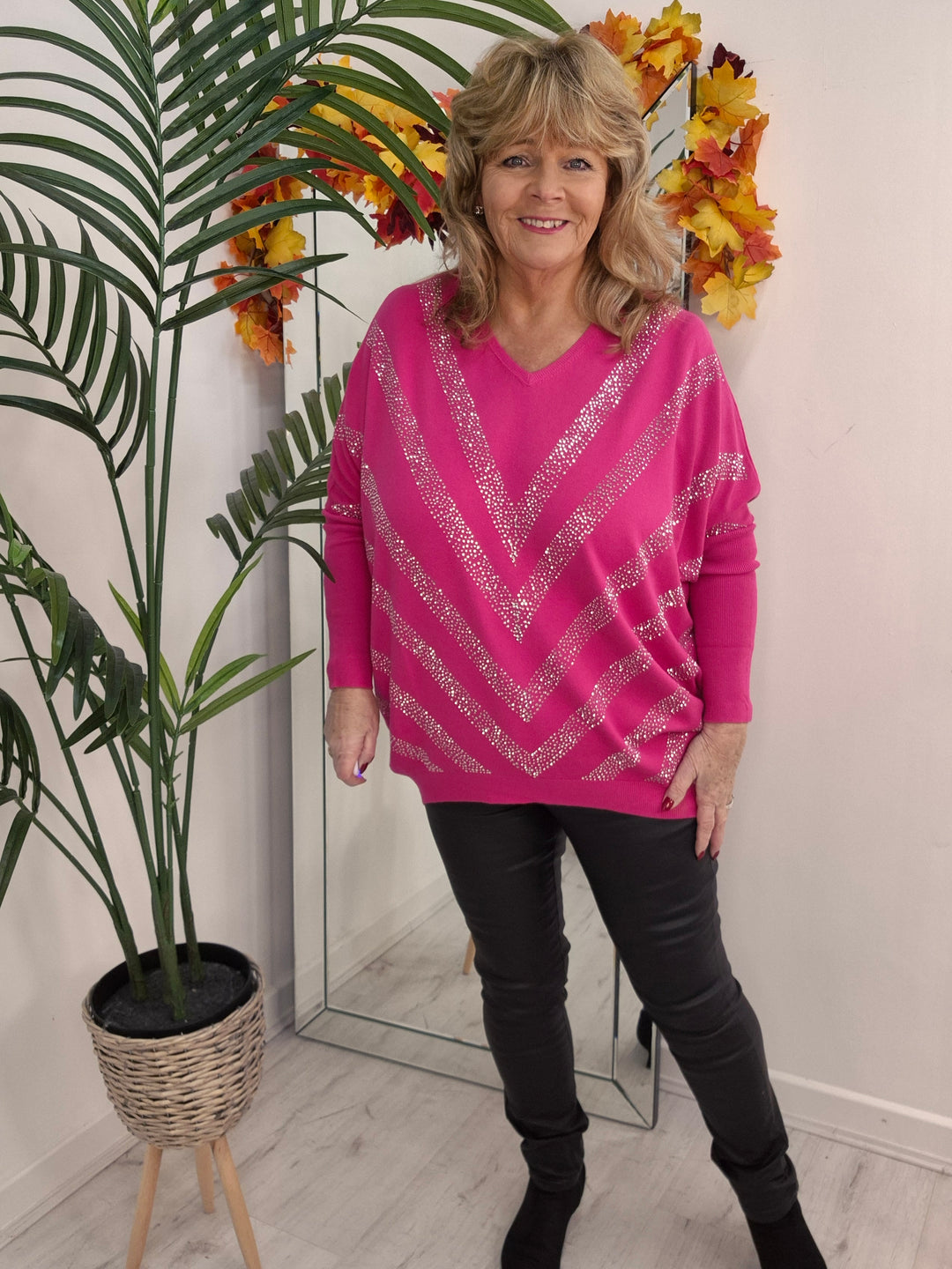 Verity Sparkly Oversized Jumper with V Neck (choose your Colour) (One Size/Curvy, fits from Size 12/14 up to Size 18)