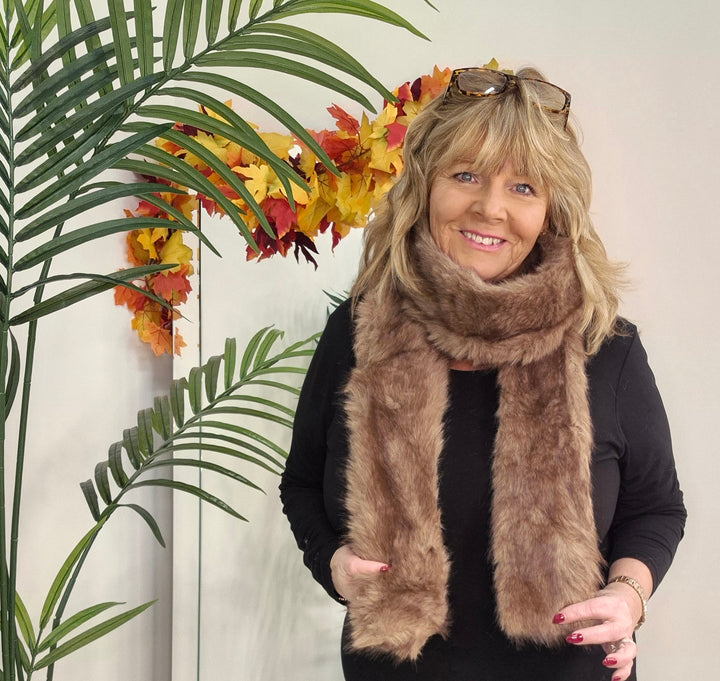 Oslo Faux Fur Long Scarf - Milk Chocolate