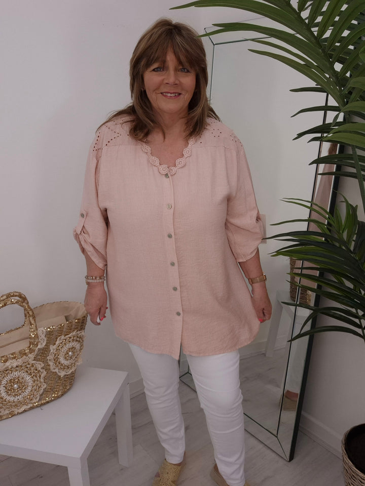 Belinda Broderie Anglaise Top - (choose your Colour) (Curvy)
