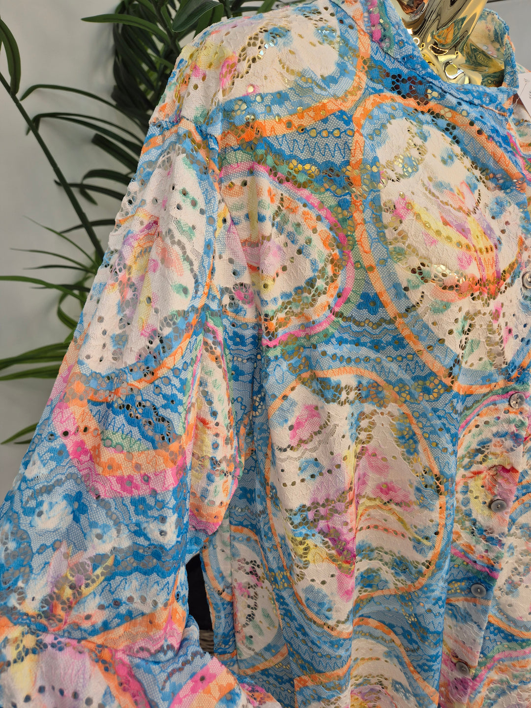 Alba Floral Double Fluted Sleeve Top - Aqua (Oversized, fitting from Size 14 up to Size 20)