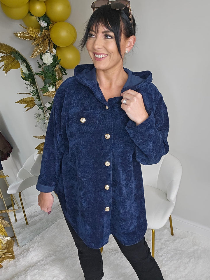 Baroque Chenille Shacket - Navy (One Size - fits Size 12 to Size 18/20)