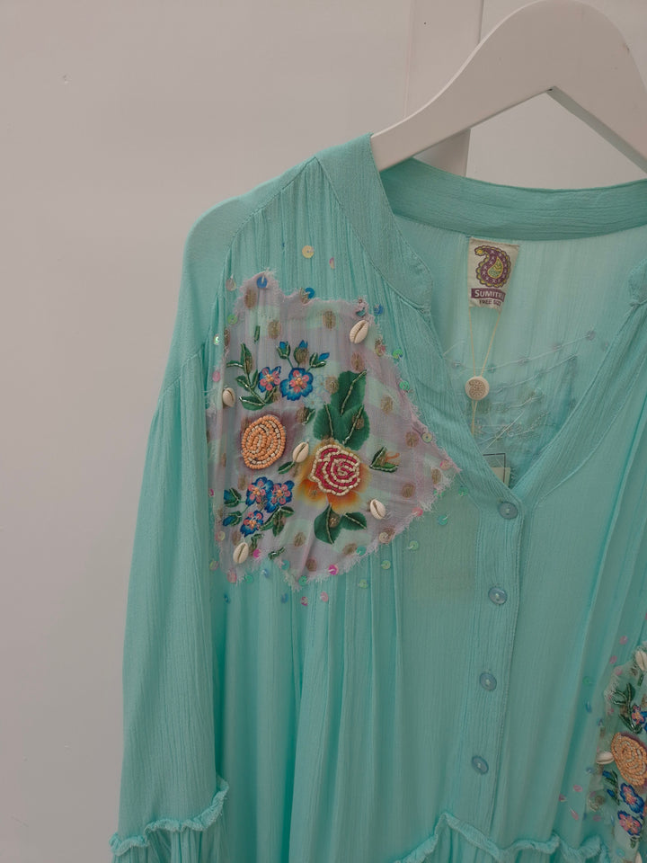 Boho Dress with Seashells - Green