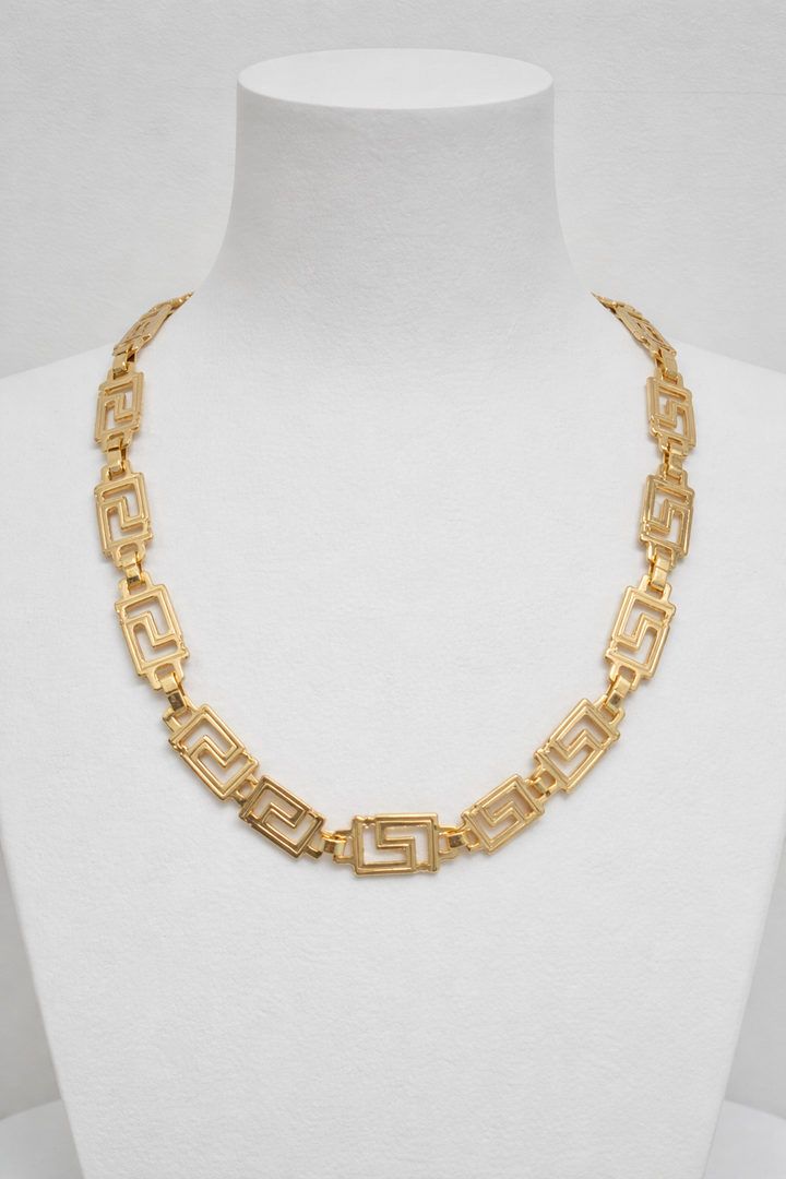 Greek Key of Life Necklace - Gold Tone (with extender chain)