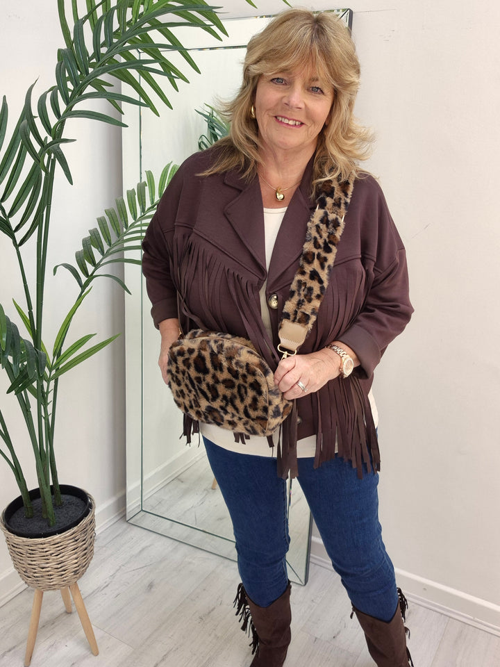 Oslo Leopard Faux Fur Bag - Chocolate Brown