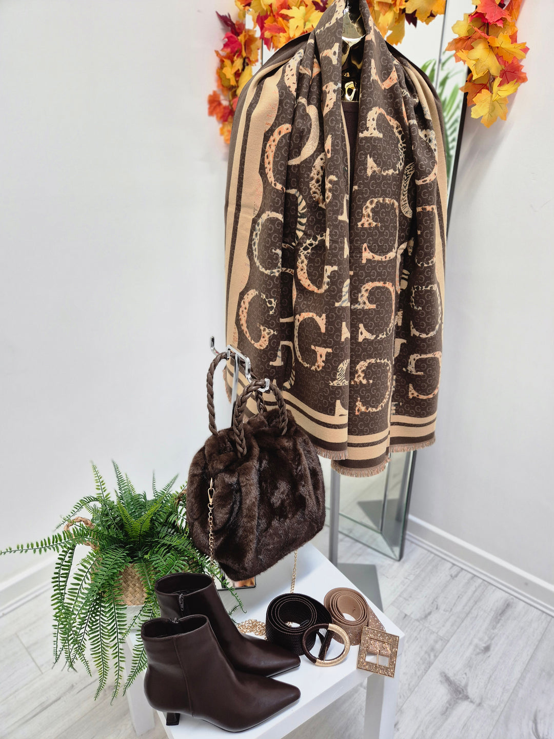 Gina Oversized Fringed Scarf - Chocolate