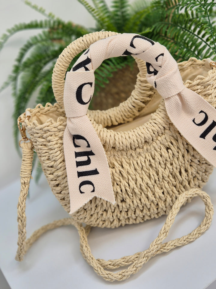 Chic Woven Raffia Bag with Dual Handles - Natural