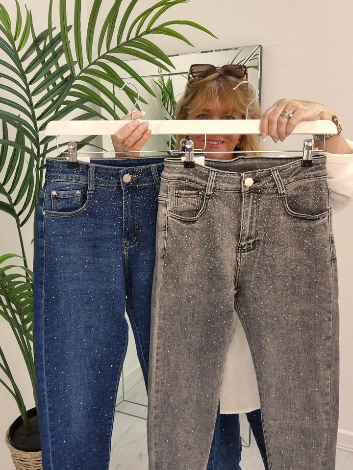 Aurora Sparkly G Smack Mom Jeans - Grey Stonewash (choose your Size)
