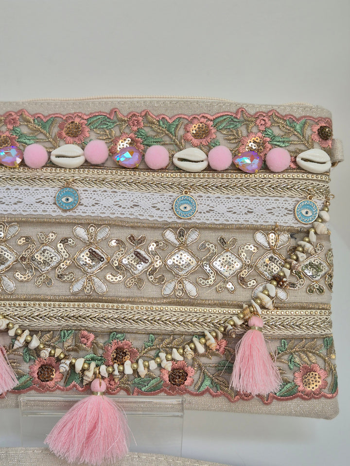 Maldives Wristlet Clutch Bag - Pink/Gold