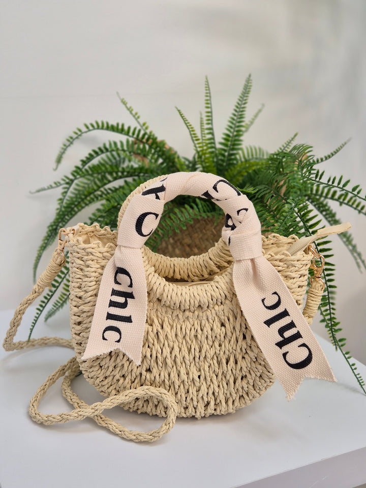 Chic Woven Raffia Bag with Dual Handles - Natural