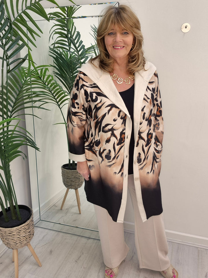 Zena Leopard Print Hoodie Cardigan - (choose your Colour) - Loose Fit