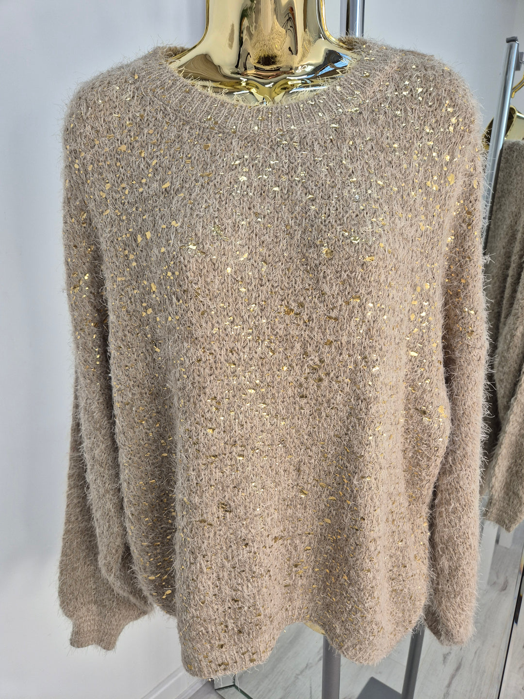Gold Foil Sparkle Jumper - Biscuit (One Size, fits Size 10 up to Size 16)