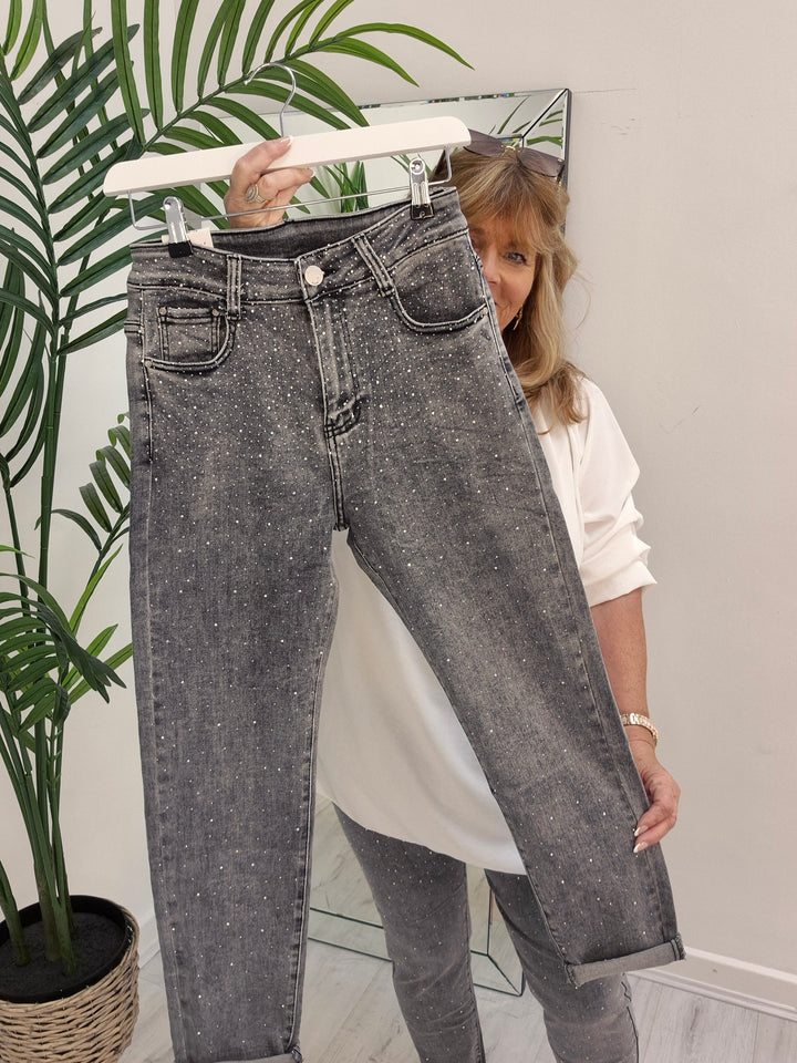 Aurora Sparkly G Smack Mom Jeans - Grey Stonewash (choose your Size)