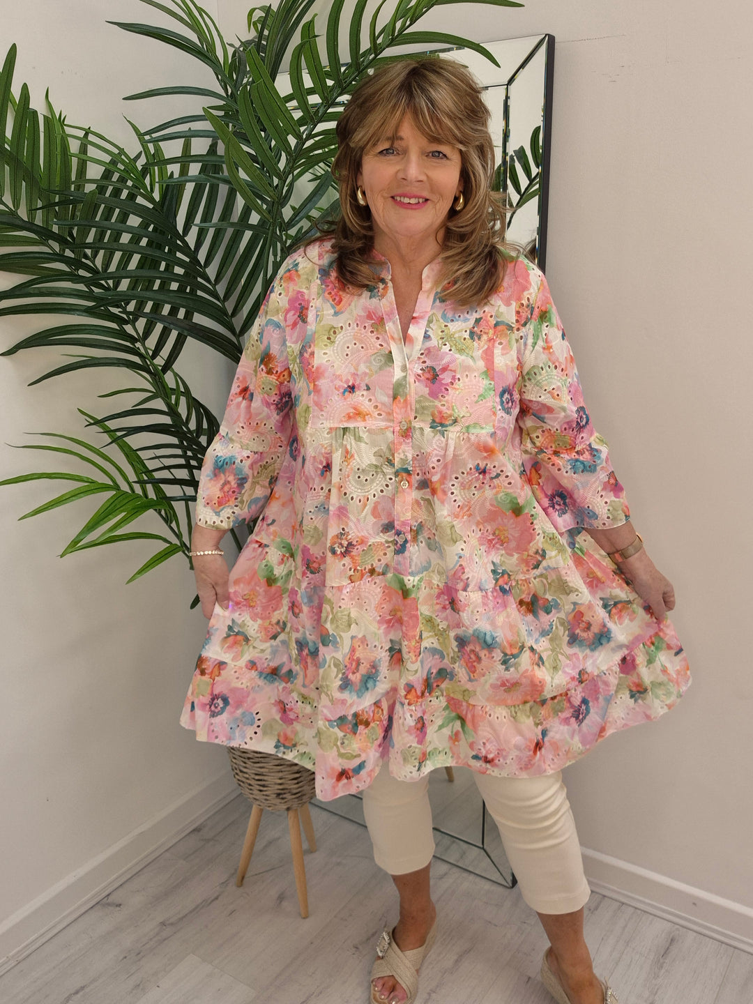 Amy Floral Broderie Anglaise Smock Dress (fits Size 12 up to Size 18)