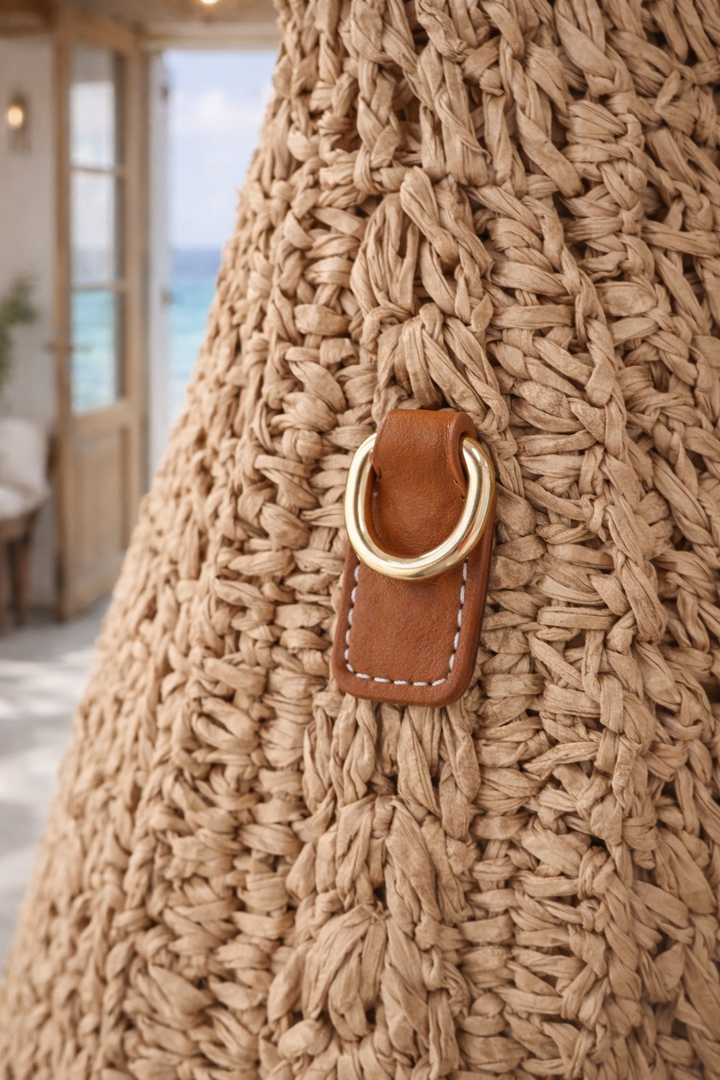 Ibiza Woven Raffia Beach Bag - Tan