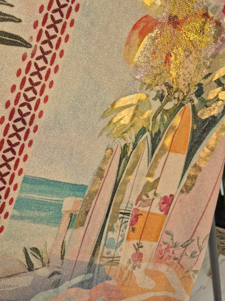 Carla Shimmer Oversized Top -  TROPICAL with Gold Foil & Sequins (One Size/Curvy fitting from Size 14/16 up to Size 20/22)