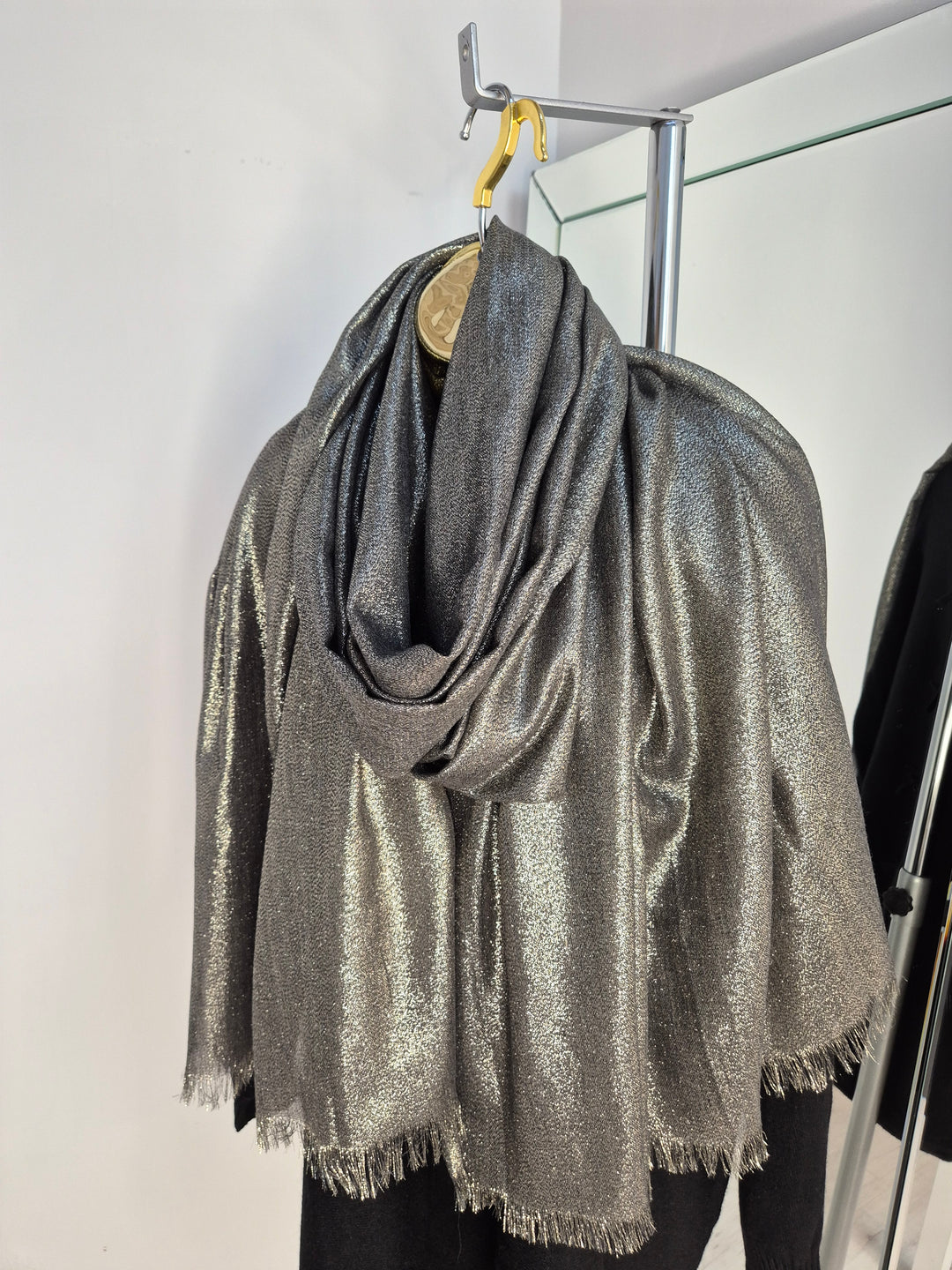Oversized Metallic Scarf - Khaki