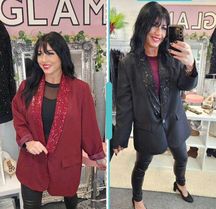 Sequin Blazer (Oversized/Curvy) - (Wine or Black)