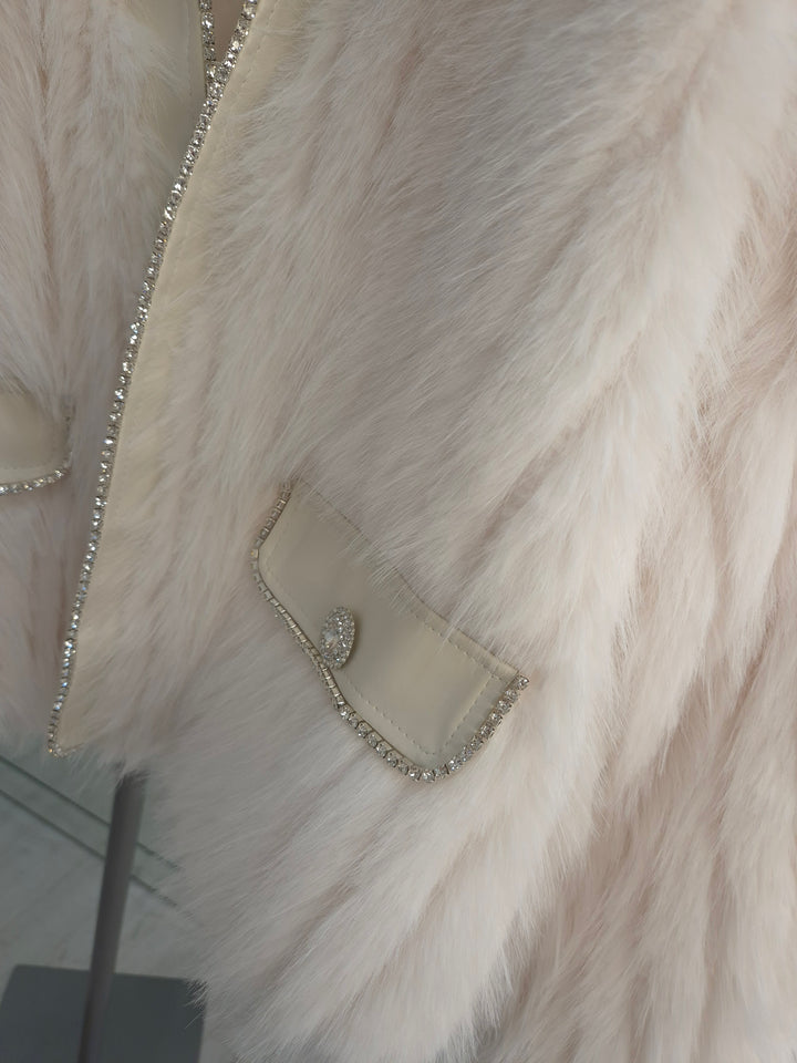Oslo Crystal Faux Fur Jacket - Winter White - (One Size fits from Size 10 to Size 16)