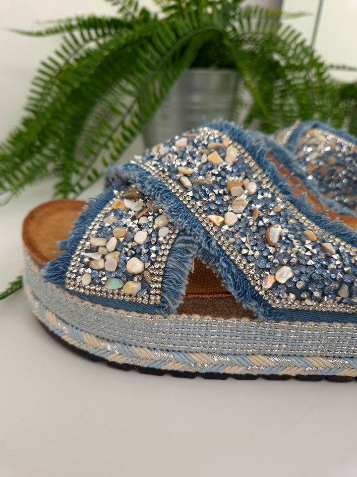 Bali Slip On Sliders - Blue (choose your Size)