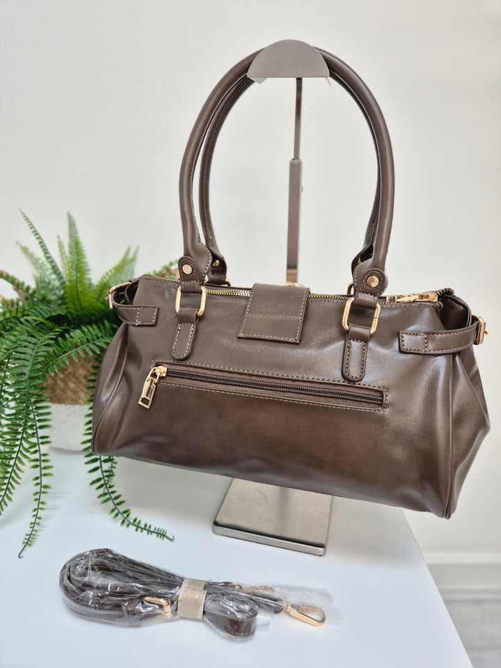 Mia Faux Leather Bag - Chocolate