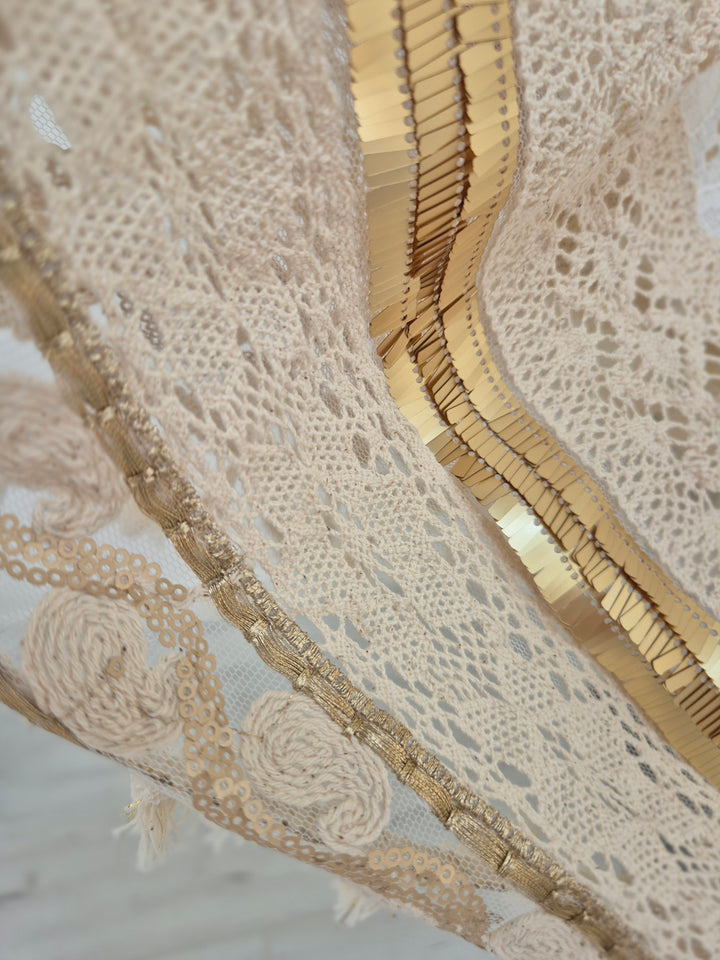 Ibiza Bardot Kaftan/Beach Dress - White/Gold - (Oversized)