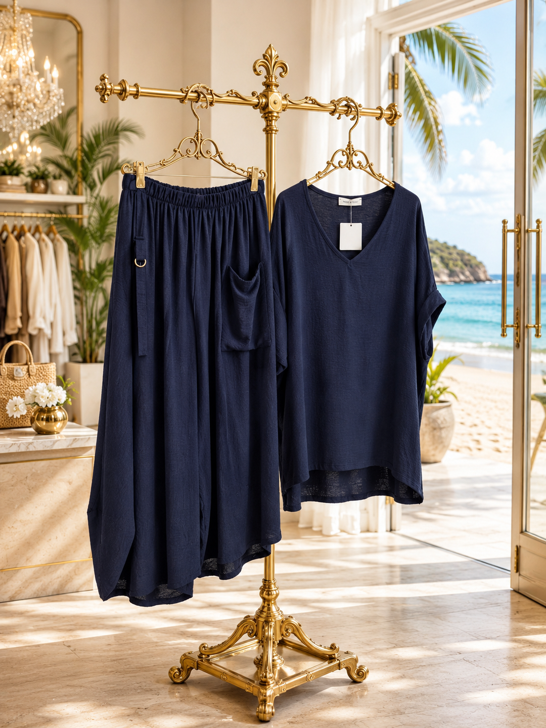 Hannah 2 Piece Cocoon Co-ord Set - Black (One Size/Curvy, fits Size 12/14 up to Size 18) Navy
