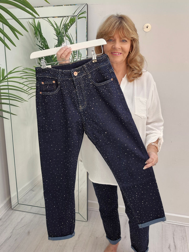 Aurora Sparkly G Smack Mom Jeans - Indigo Darkest Denim Stonewashed (choose your Size)