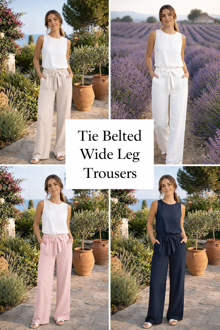 Tie Belted Wide Leg Trousers - (One Size fits from Size 10 up to Size 16) - (choose your Colour)