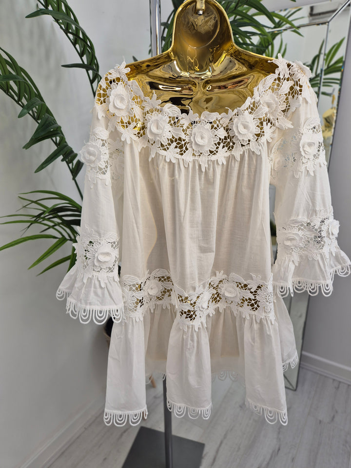 Santorini Bardot Top - White
