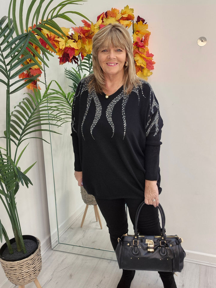 Sasha Sparkle Oversized Jumper - Black (fitting from Size 14 up to Size 20)