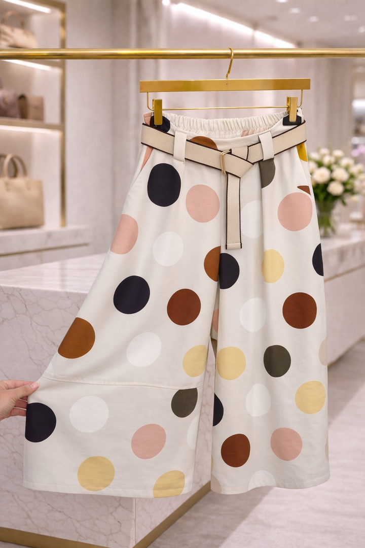 Dotty Culottes & Top Co-ord Set (2 Pieces) - (One Size, fits up to Size 16) - White/Multi