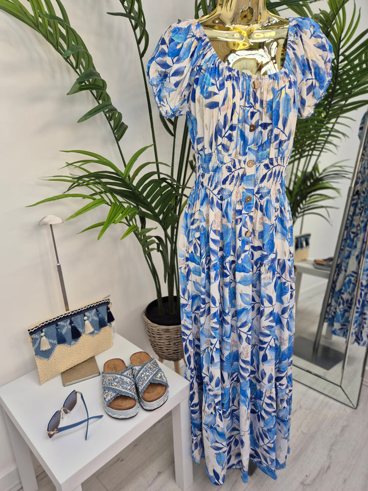 Sicily Bardot Dress with Metallic Gold Foil - (choose your Colour) - One Size/Curvy