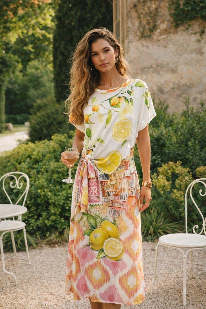 Santorini 'Love' Side Tie Dress - (One Size - fitting from Size 10 to Size 16) - Lemon