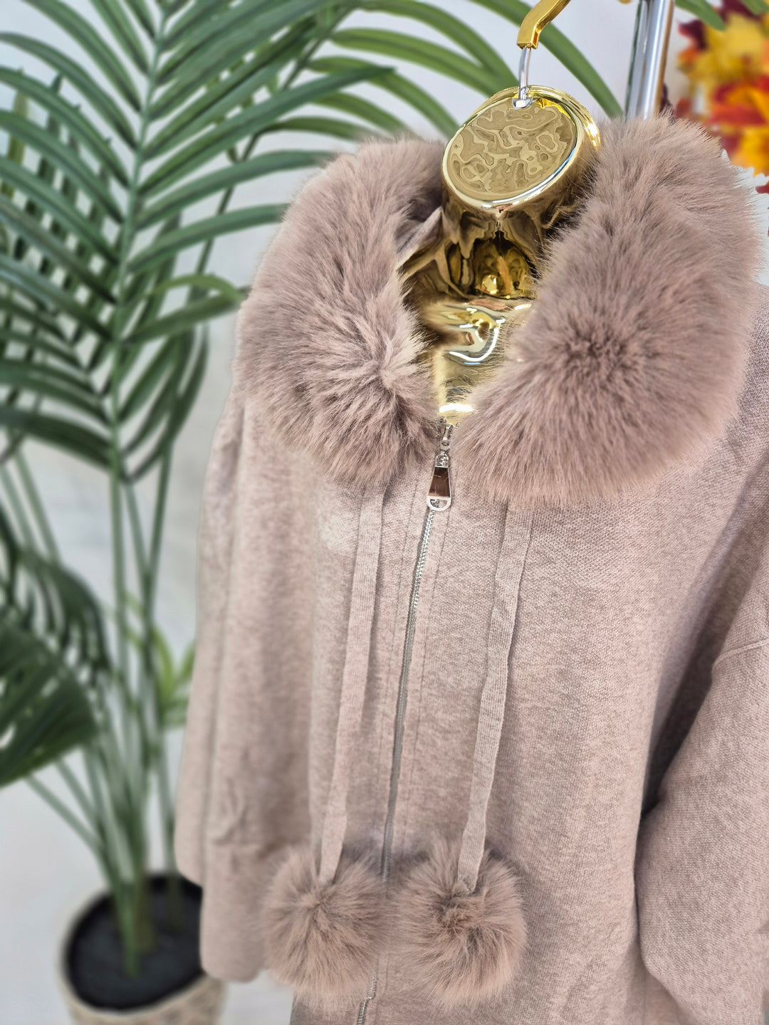 Oslo Faux Fur Hoodie/Cardigan/Jumper - Mocha (One Size fits from Size 12 up to Size 20)