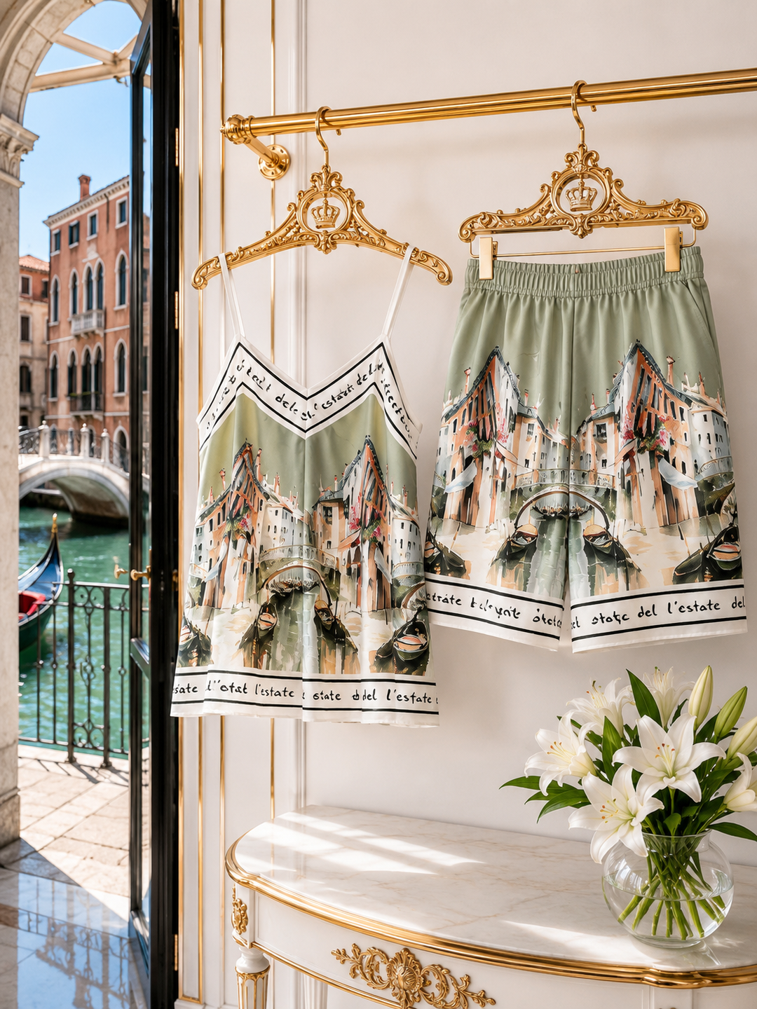 Venice Co-ord Top & Shorts Set - Khaki (One Size fits up to Size 16 or Small Size 18)