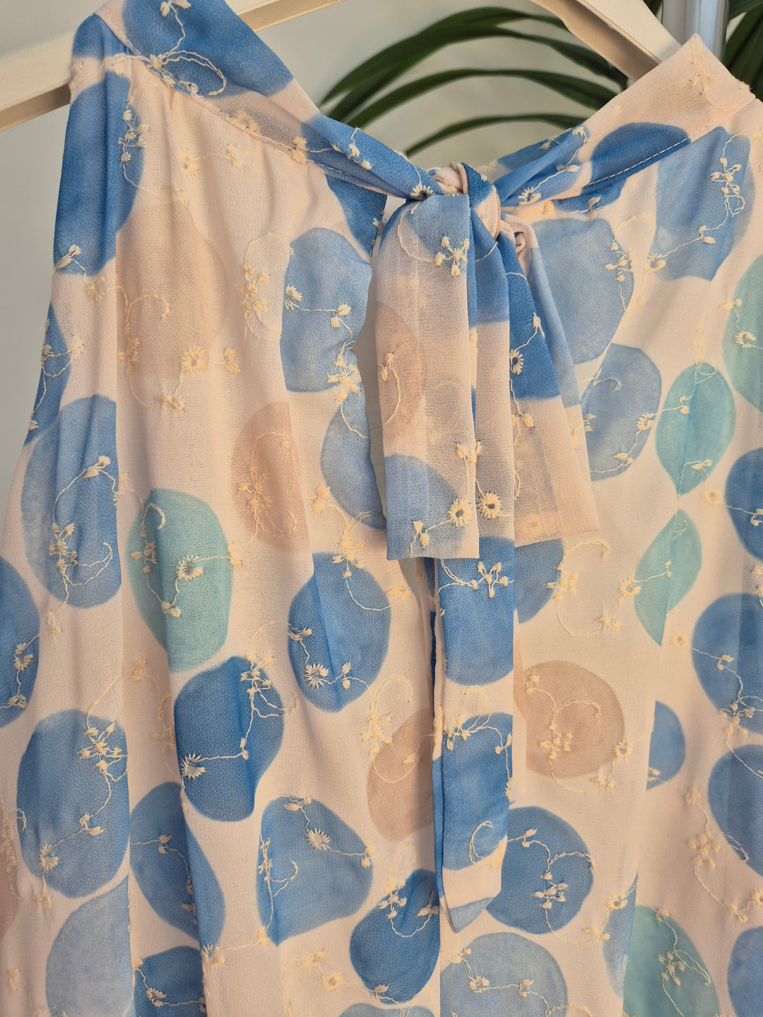 Daisy Embroidered Polka Dot Sleeveless Top - One Size 10/12 to 16 - Blue