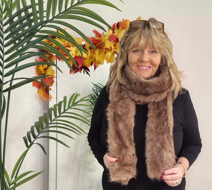 Oslo Faux Fur Long Scarf - Milk Chocolate