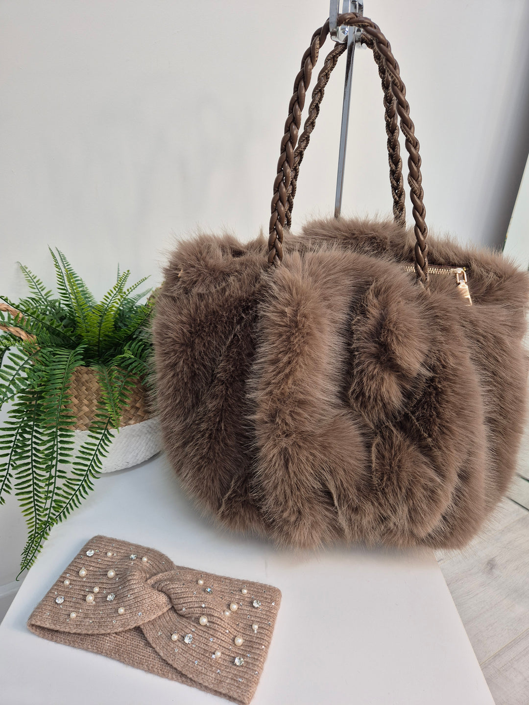 Sparkly Pearl & Crystal Headband - Mocha