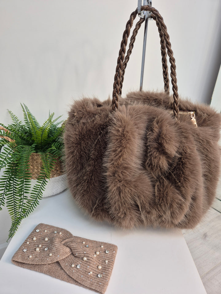 Sparkly Pearl & Crystal Headband - Mocha