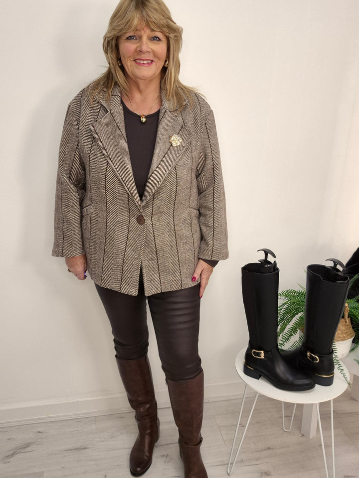 Harriett Herringbone Jacket - (One Size/Curvy - One Size/Curvy, fits Size 14/16 to Size 18/20)
