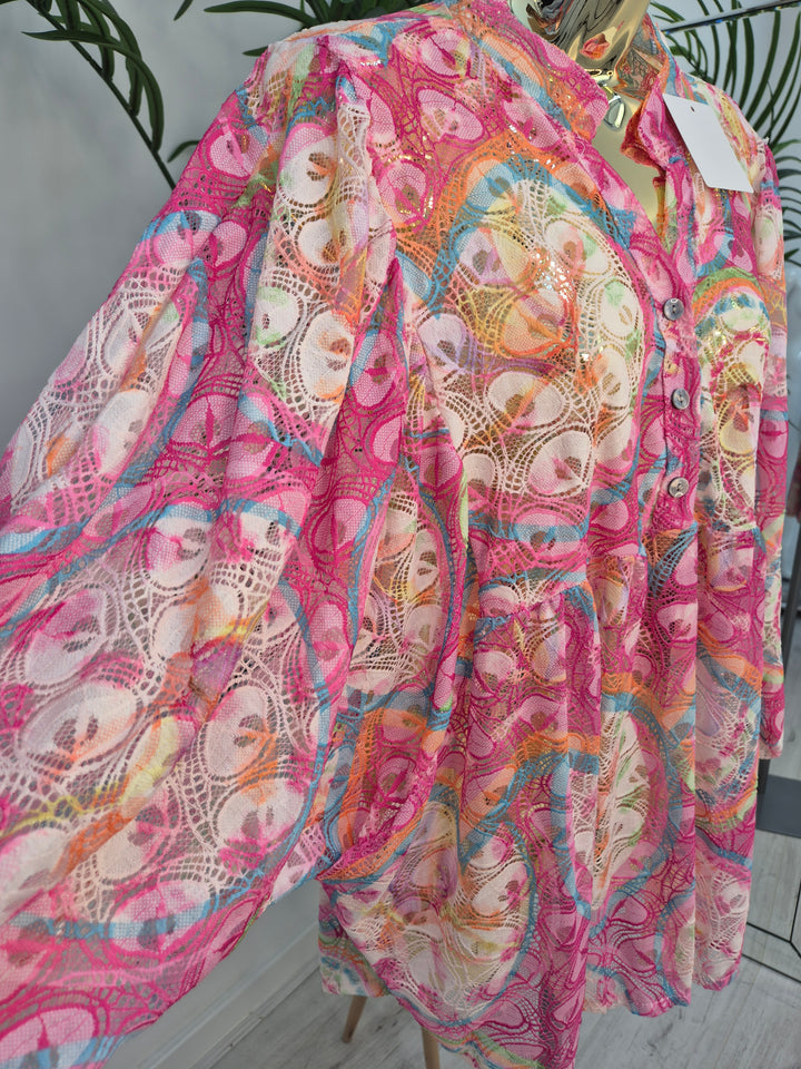 Gardenia Floral Lace Top - Hot Pink (Oversized, fitting from Size 14 up to Size 20)