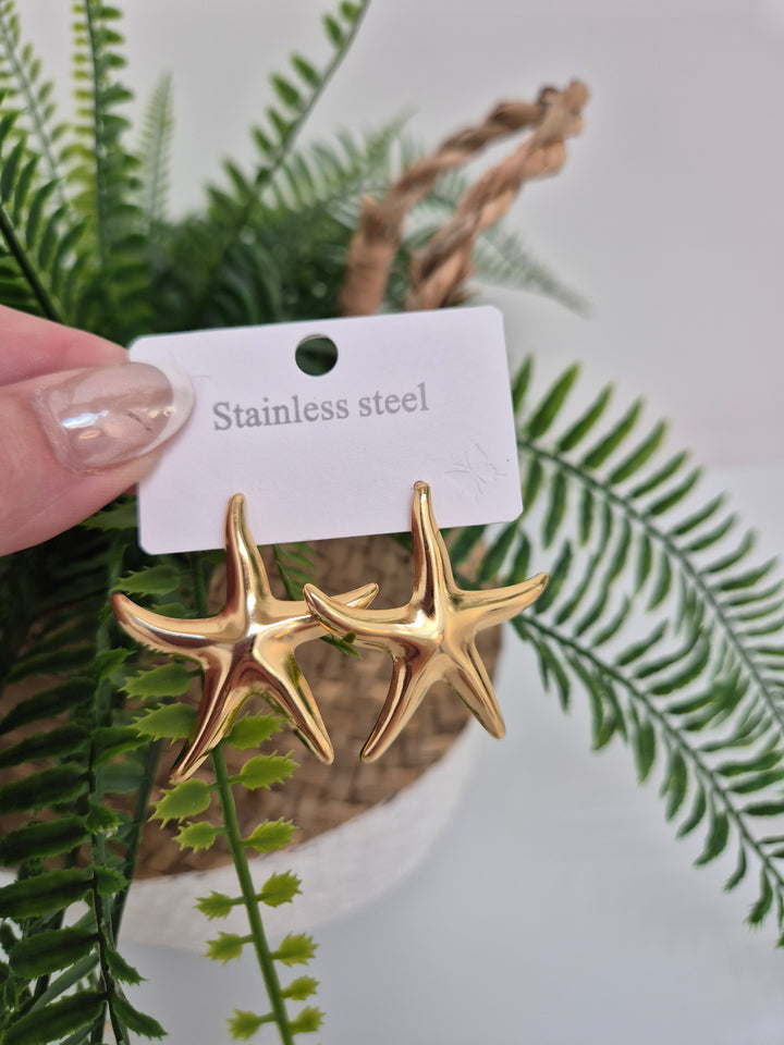 Starfish Earrings Polished Gold Tone (Pierced)