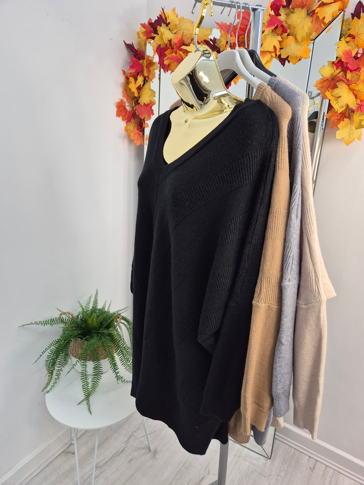 Vienna V Neck Oversized Hi Lo Jumper (choose your Colour) - (One Size/Curvy, fits from Size 14 up to Size 18/20)