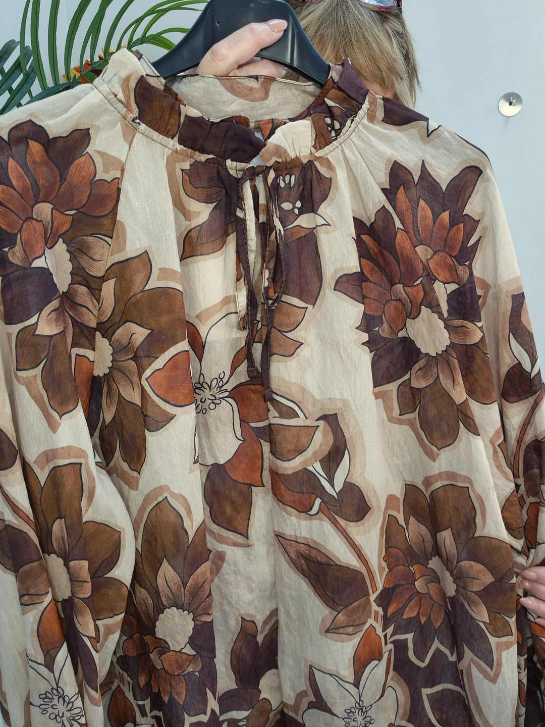 Floral Autumn Blouse - Chocolate/Wine/Stone (fits from Size 12/14 to Size 18/20)