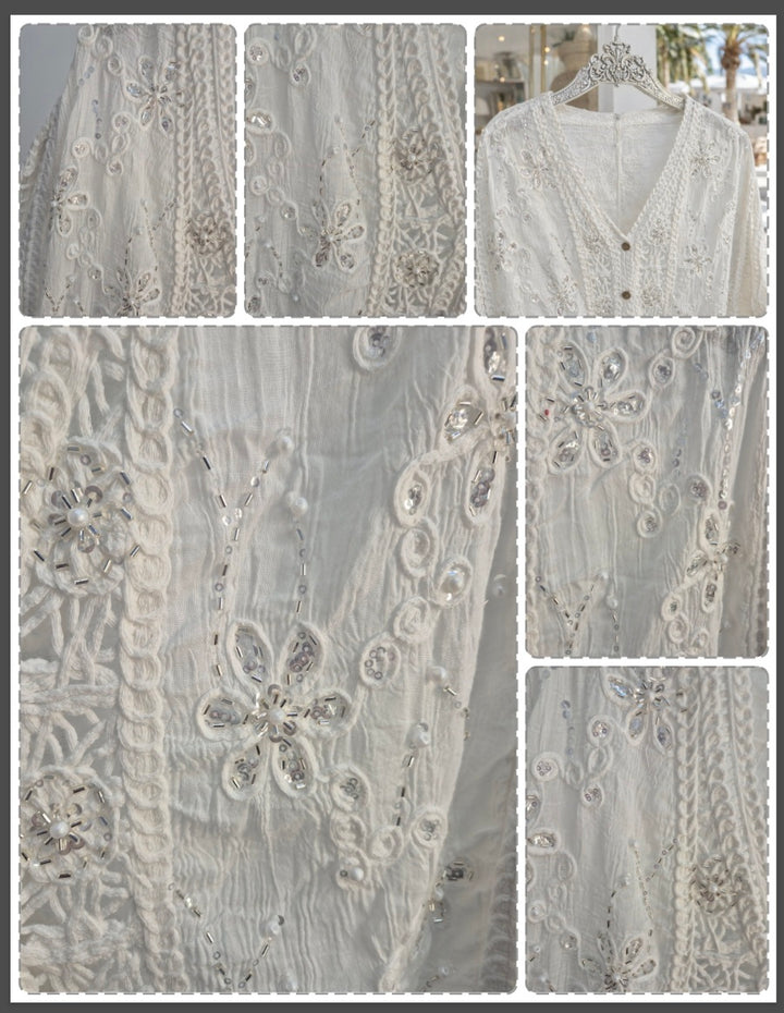 Es Cana Sparkly Embroidered Cardigan (One Size/Curvy - fits from Size 12 up to Size 18) - White